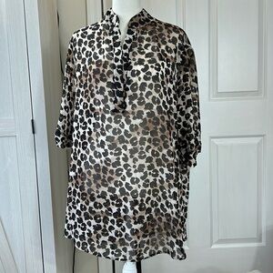 C'est La Vie Leopard Print Tunic Style Lightweight Blouse Sz 1X